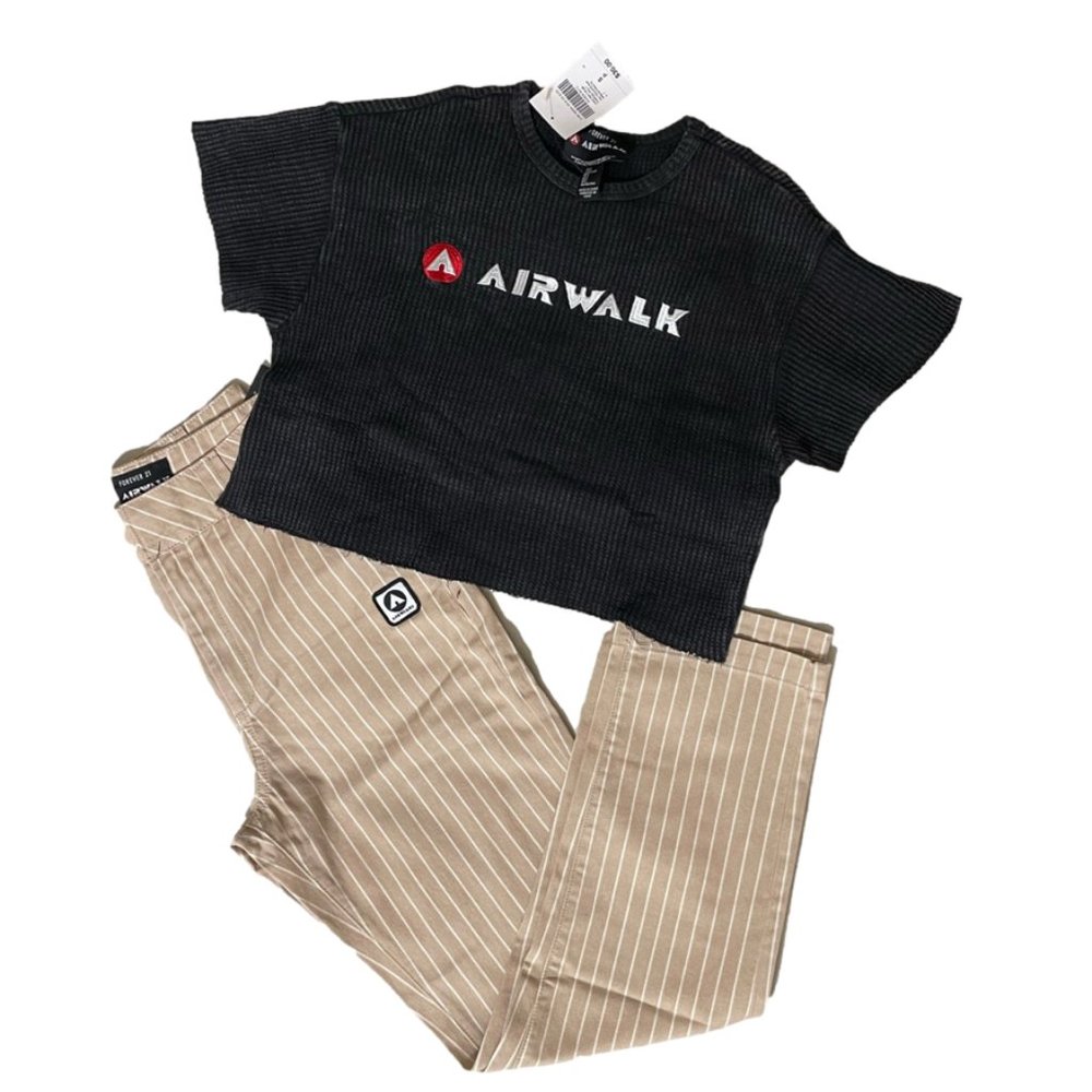 Airwalk Bundle 100% Cotton Twill Pinstripe Pants & Ribbed Graphic Tee Small NWT